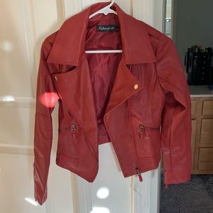Red Faux Leather Biker Jacket Women’s Small